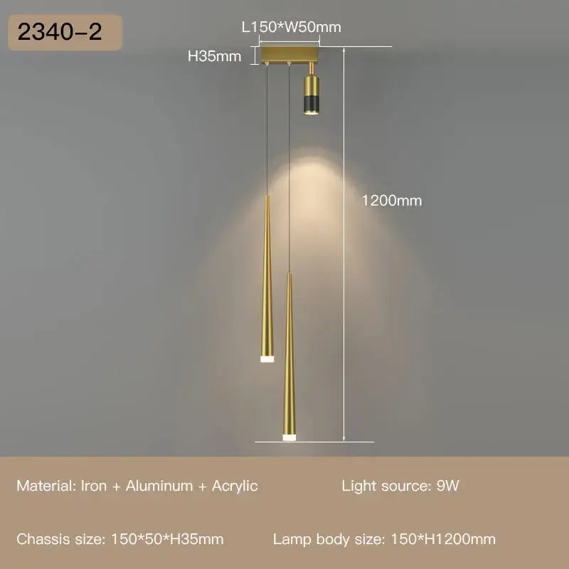 Gold-toned modern decorbites led staircase chandelier with three tapered shades and iron aluminum base for living room villa