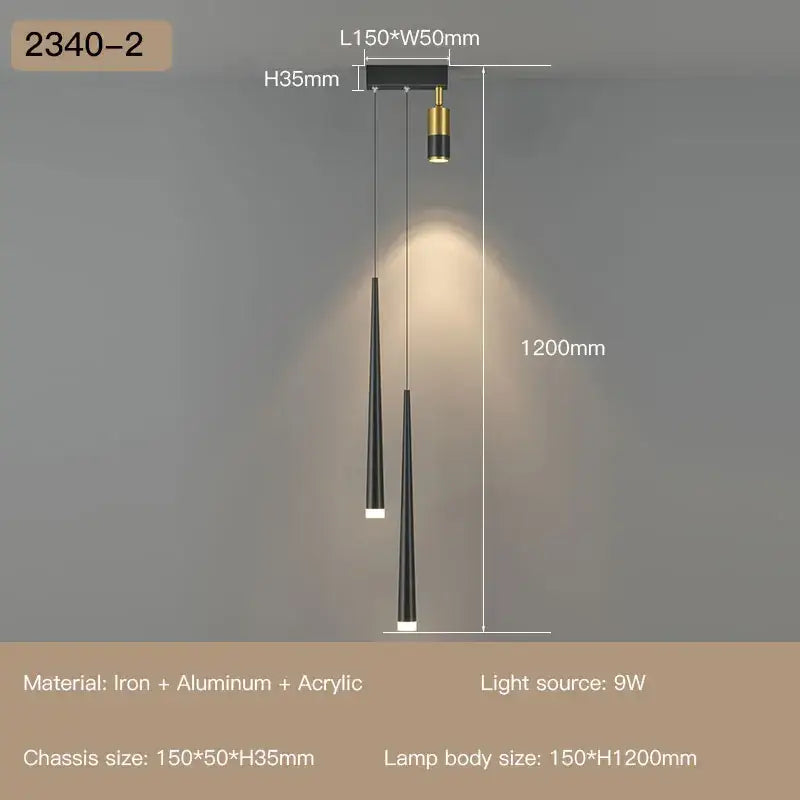 Modern black and gold decorbites led staircase chandelier with sleek cone-shaped shades for living room and hall lighting