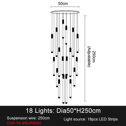 Modern black and white led staircase chandelier with adjustable height for luxury living room or restaurant lighting