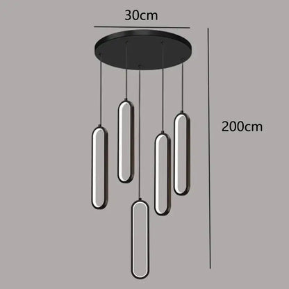 Modern black pendant lights with five elongated led fixtures from decorbites led staircase chandeliers collection