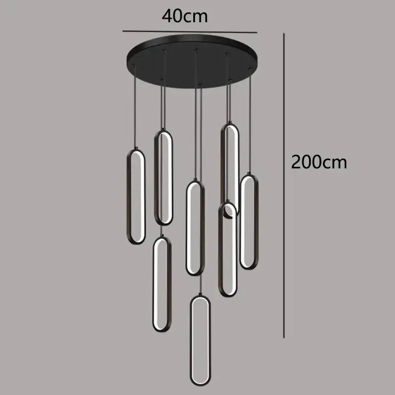 Modern black and chrome pendant light with elongated rectangular led fixtures from decorbites led staircase chandeliers collection