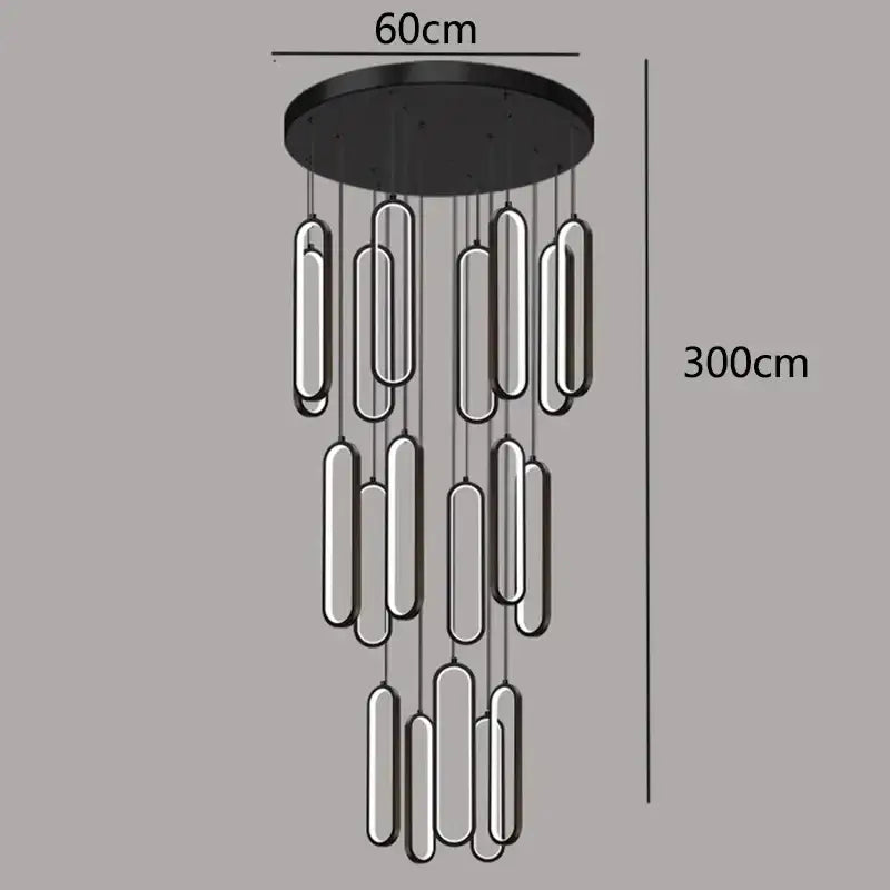 Modern black circular ceiling pendant lights with silver cylindrical led bars by DecorBites led staircase chandeliers