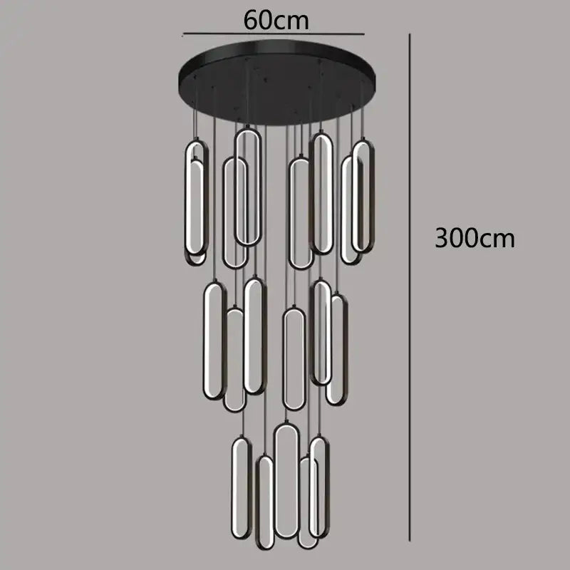 Modern minimalist decorbites led staircase pendant lights with black mount and cascading silver led staircase chandeliers