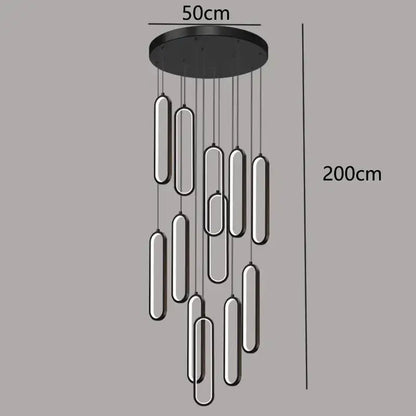 Modern black circular decorbites led staircase chandelier with multiple hanging cylindrical led pendant lights for living room
