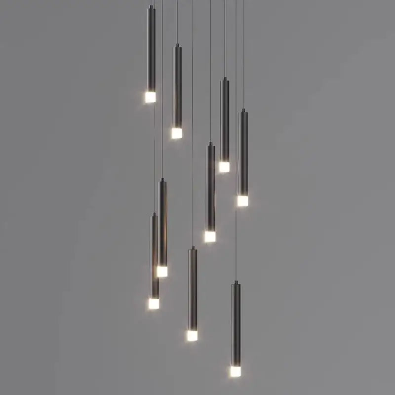 Modern black cylindrical decorbites led staircase pendant lights with warm white led bulbs for living room decor