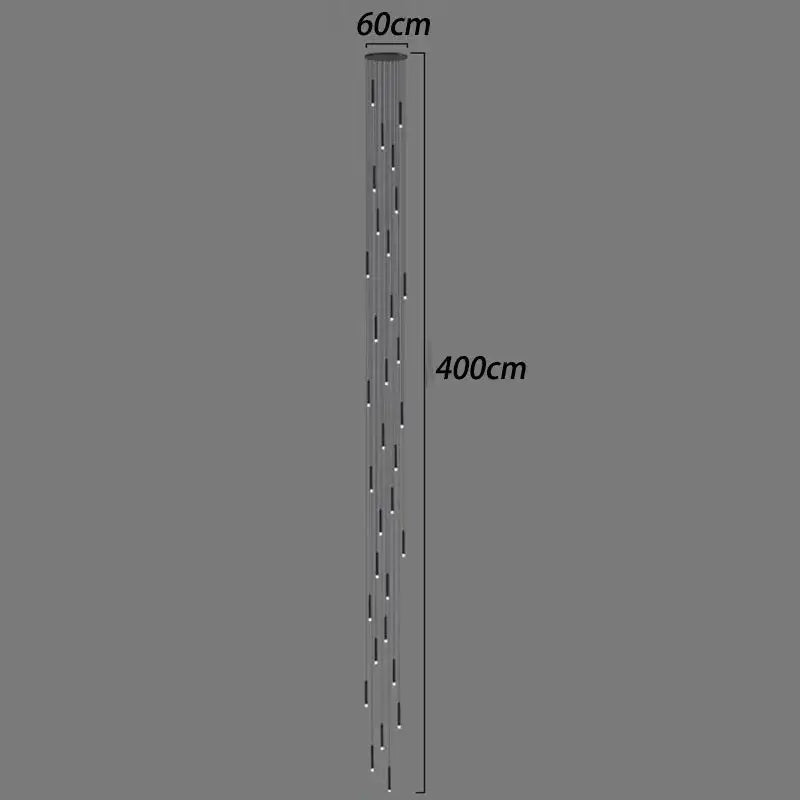 Modern decorbites led staircase chandelier with 400cm height and cascading illuminated strands for living room decor