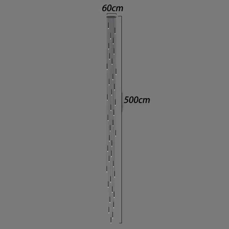 Decorbites led staircase chandelier with sleek metallic finish and vertical led strands for modern living room decor