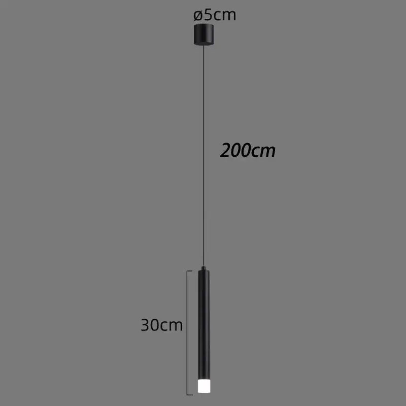 Black cylindrical decorbites led staircase pendant light with 5cm top cap and 30cm illuminated body for living room decor