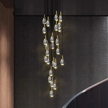 Decorbites led staircase pendant light featuring cascading crystal pendants with gold-toned fixtures for indoor use