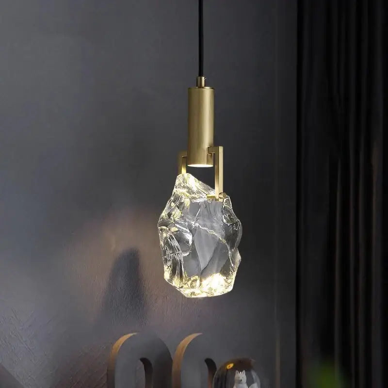 Modern decorbites led staircase pendant light with gold metal fixture and irregular clear glass shade for indoor lighting