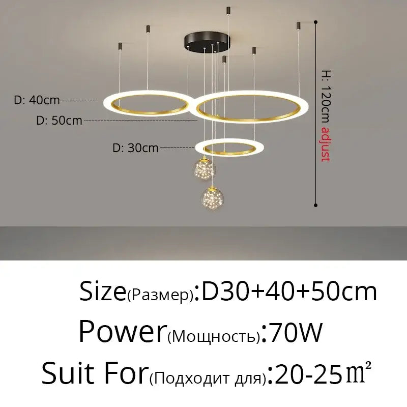 Modern tiered decorbites led star chandelier with gold and white concentric rings for living room or bedroom decor