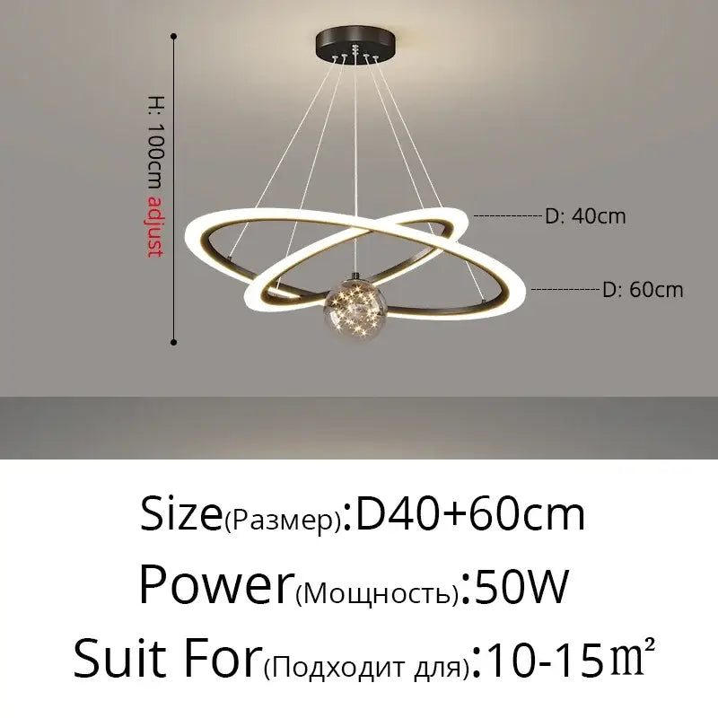 Modern minimalist decorbites led star chandelier with two white interlocking rings and central crystal globe for living rooms