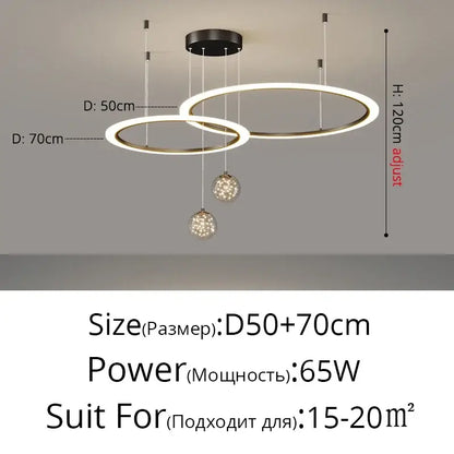 Modern minimalist decorbites led star chandelier with two warm white led rings suspended from black mount