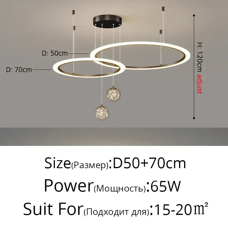 Modern minimalist decorbites led star chandelier with two warm white led rings suspended from black mount
