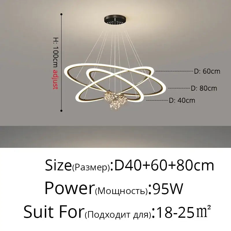 Modern minimalist decorbites led star chandelier with three white interlocking rings and crystal pendant for living room decor