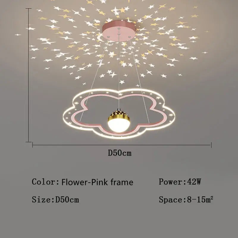 DecorBites led star chandelier pink cloud-shaped ceiling light with glowing white led frame and gold-toned bulb for kids room