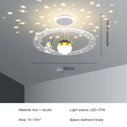 Whimsical adjustable decorbites led star chandelier with astronaut and planet design for kids bedroom and study lighting