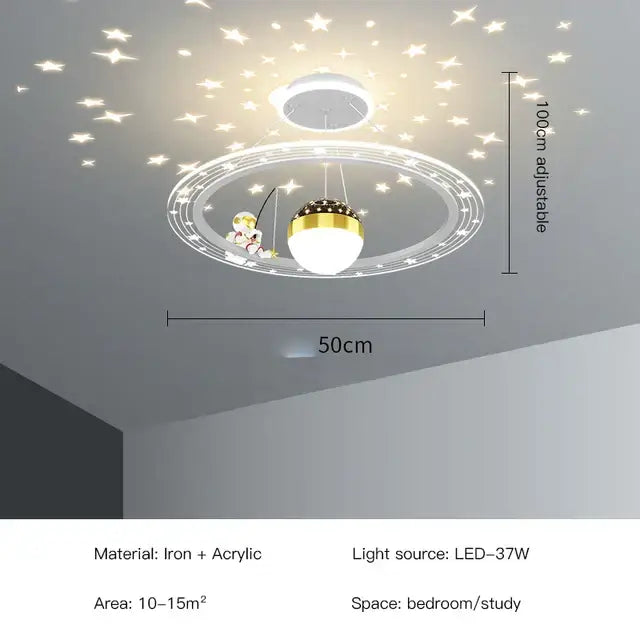 Whimsical adjustable decorbites led star chandelier with astronaut and planet design for kids bedroom and study lighting