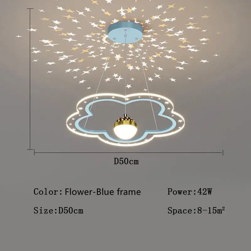 DecorBites led star chandelier with flower-blue cloud shape and warm golden bulb for kids bedroom lighting fixture