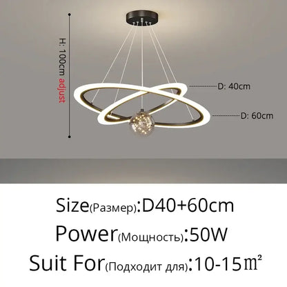 Decorbites led star chandeliers modern dimmable pendant light with white interlocking rings and central crystal globe