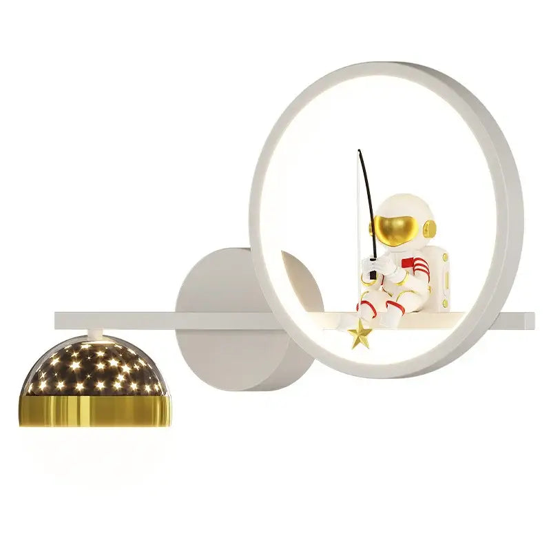 Decorbites led star wall light featuring a white and gold astronaut figurine with dimmable three color illumination