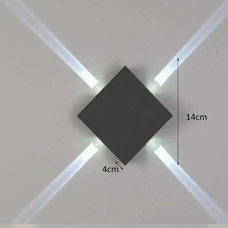 Dark gray square decorbites led starlight wall lamp with four angled led beams for garden yard and indoor use