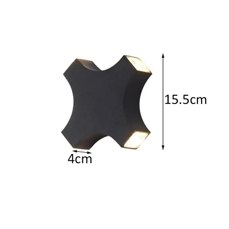 Black modern cross-shaped DecorBites LED Starlight wall lamp with four illuminated panels for indoor and outdoor use