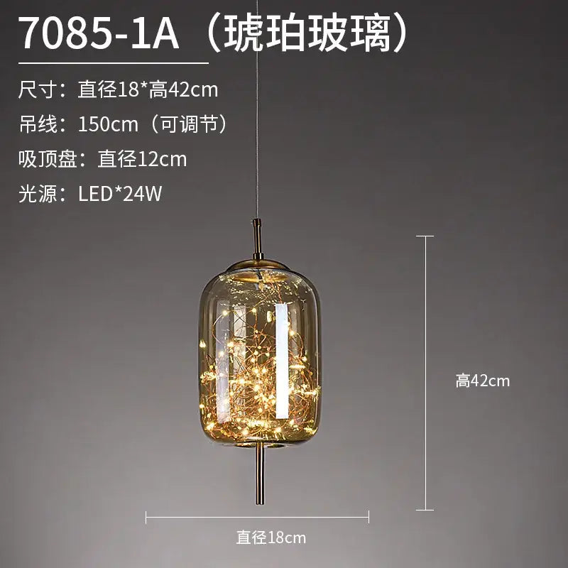Decorbites led starry sky pendant lights featuring warm-toned frosted amber glass with intricate internal led string lights
