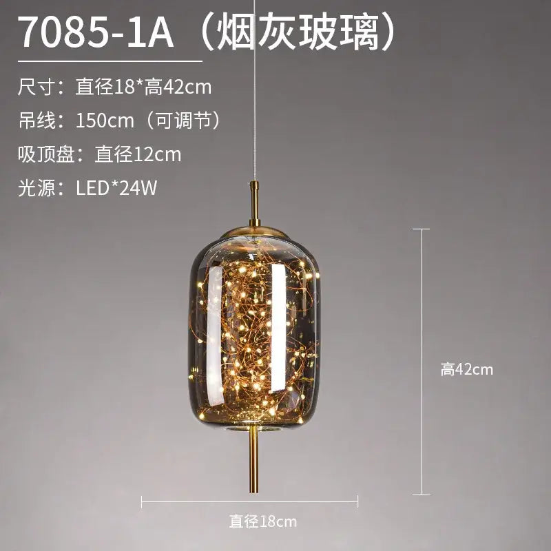 DecorBites led starry sky pendant lights feature smoky glass and brass with warm led fairy lights for luxury living rooms
