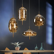 Golden glass decorbites led starry pendant lights with embedded fairy lights for luxury living room decor