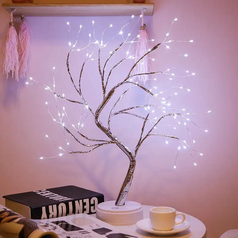 Silver decorbites led starry tree table lamp with delicate branches and twinkling white lights touch switch