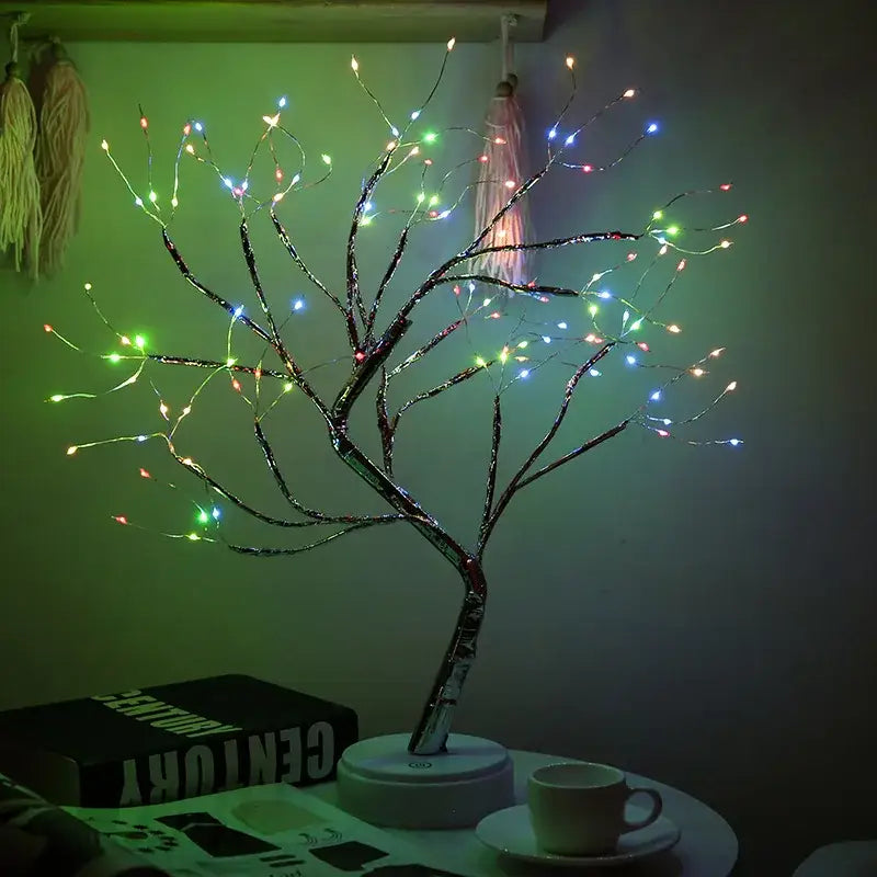 Decorbites led starry table lamp with metallic branch structure and multicolored led starry tree lights for decor