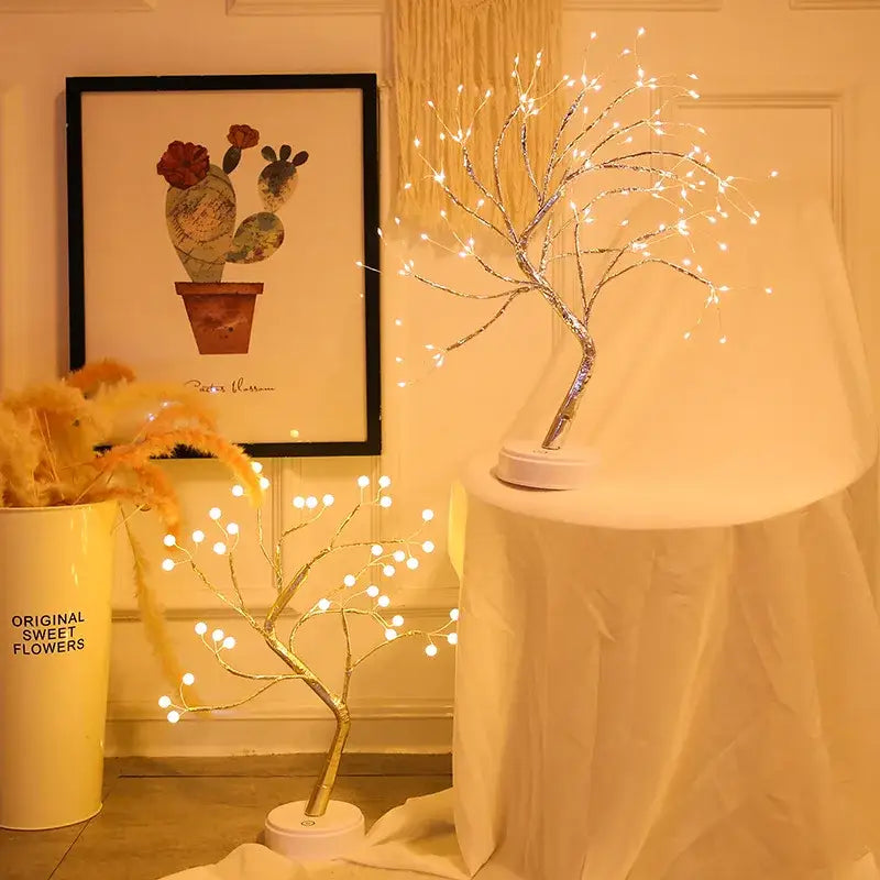 Decorbites led starry table lamp with silver and gold led starry tree light decoration featuring glowing bulbs on slender branches