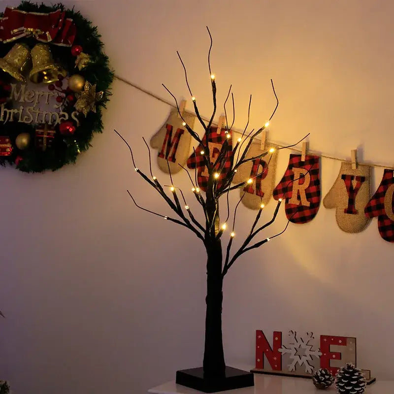 Black decorbites led starry tree table lamp with slender branches touch switch and square base for indoor decor
