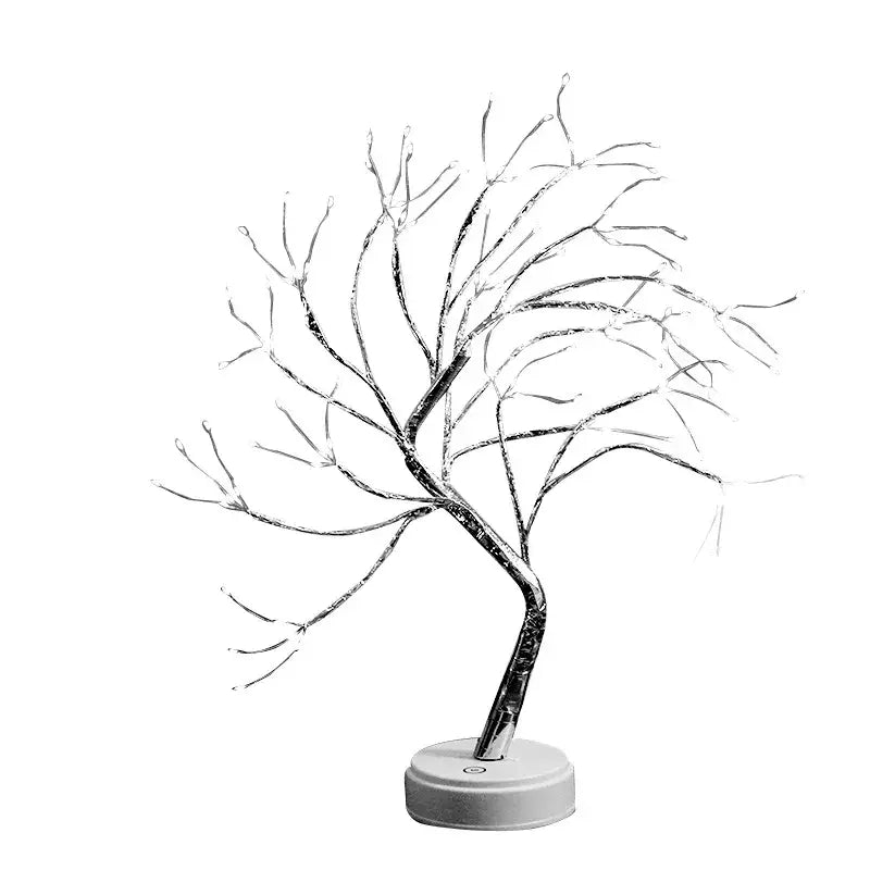 Silver wire decorbites led starry tree table lamp with glowing branches and circular base touch switch night light