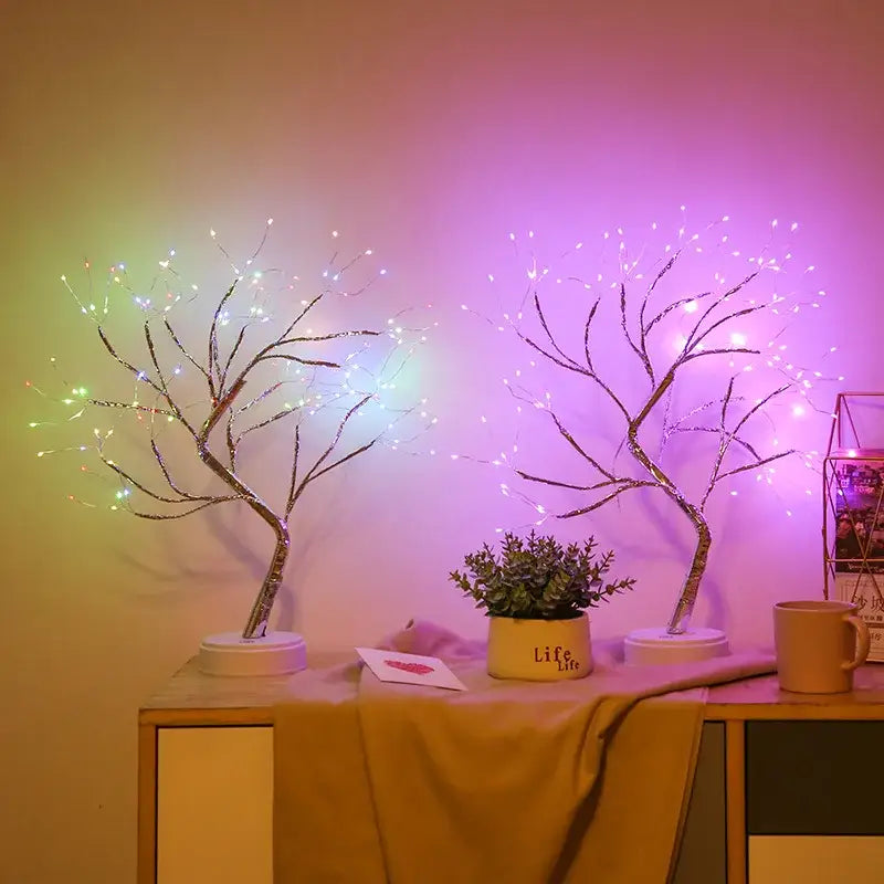 Two decorbites led starry tree table lamps with slender metallic branches and glowing fairy lights for indoor decor