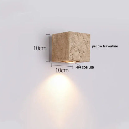 DecorBites™ modern nordic yellow travertine stone clock wall lamp sconce with 4w cob led bulb for bathroom mirror light