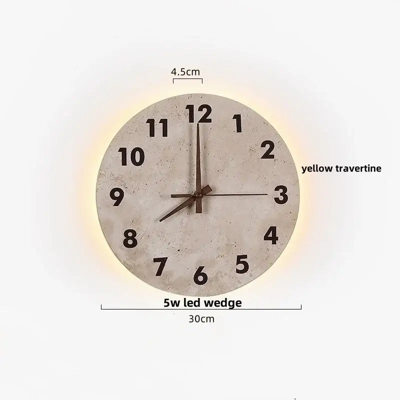 Decorbites led stone clock wall lamp sconce with yellow travertine face and integrated 5w led light modern nordic design