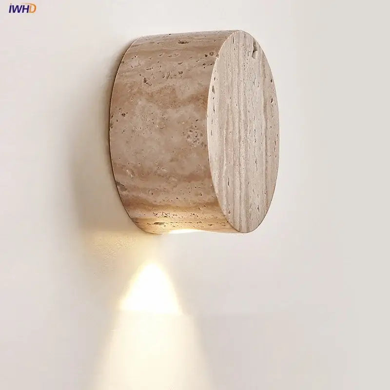 Beige stone cylindrical decorbites led stone wall lamp sconce with textured surface and warm light for modern living room