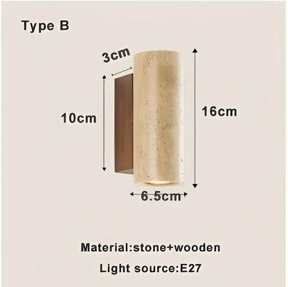 Decorbites led stone cylindrical gold-toned textured stone wall sconce with wood accents 16cm height for home decor