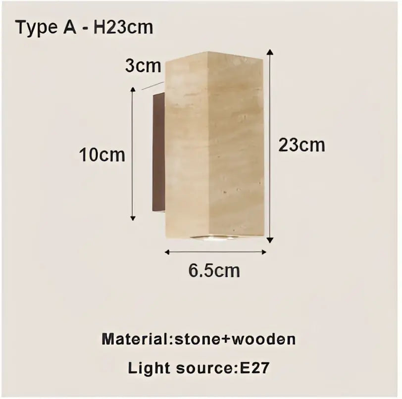 Beige decorbites led stone wall sconce with rectangular textured stone and wood design for retro home decor