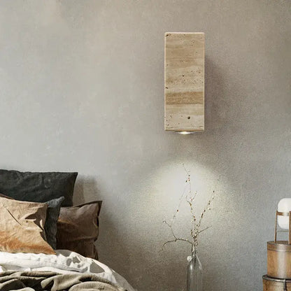 Beige rectangular decorbites led stone wall sconce with subtle horizontal banding for retro home decor