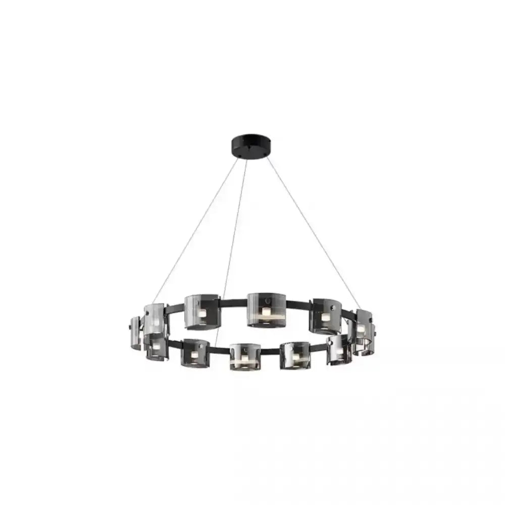 Modern black decorbites led straight line ceiling chandelier with sleek metallic arms and frosted glass shades for living room