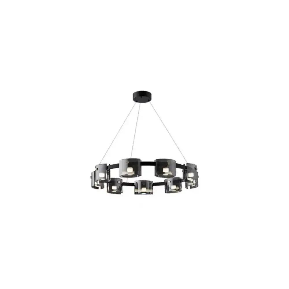 DecorBites led straight line black circular chandelier with sleek metallic finish and cylindrical LED lights for living room