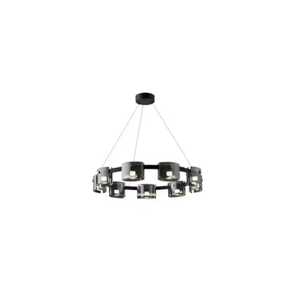 DecorBites led straight line black circular chandelier with sleek metallic finish and cylindrical LED lights for living room