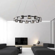 Decorbites led straight line ceiling modern chandelier with black metal frame and glass cylinders for living room