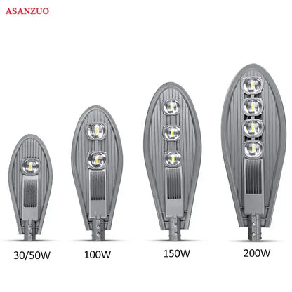 Gray Asanzuo led street light by DecorBites featuring oval design, vertical ridges, multiple circular emitters, waterproof IP65