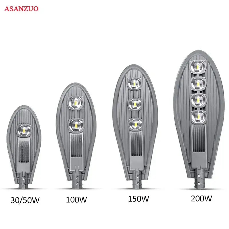 Gray Asanzuo led street light by DecorBites featuring oval design, vertical ridges, multiple circular emitters, waterproof IP65