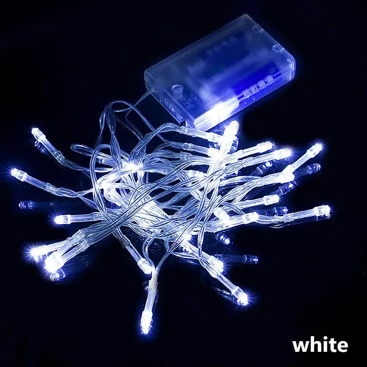 DecorBites led string with white led string lights, clear plastic bulbs, and transparent battery pack for parties and weddings