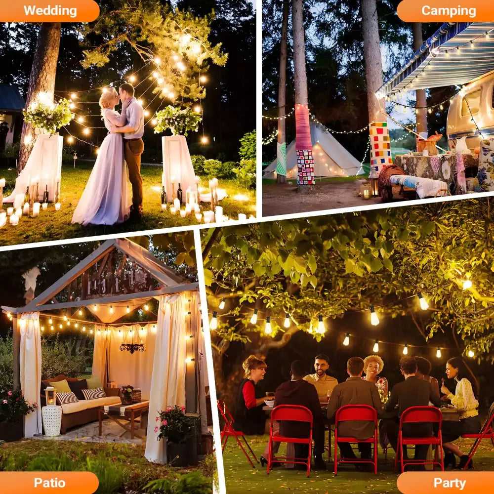 Warm soft glow decorbites led string lights illuminate outdoor wedding venues patios camping sites and parties